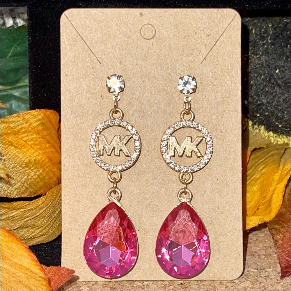 MK Gold and Pink Teardrop Earrings